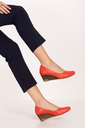 Gondol Hakiki Deri Dolgu Topuklu Günlük Ayakkabı alpx.350 - kırmızı - 36