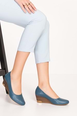 Gondol Hakiki Deri Dolgu Topuklu Günlük Ayakkabı alpx.350 - Mavi - 36