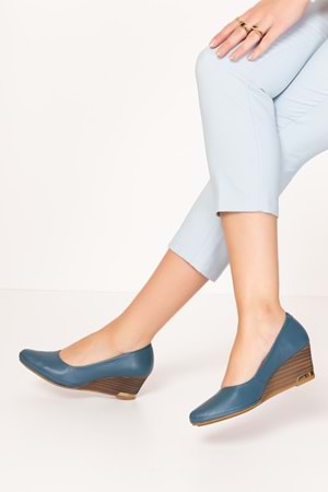 Gondol Hakiki Deri Dolgu Topuklu Günlük Ayakkabı alpx.350 - Mavi - 36