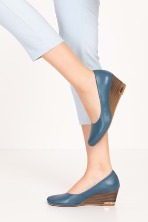 Gondol Hakiki Deri Dolgu Topuklu Günlük Ayakkabı alpx.350 - Mavi - 36