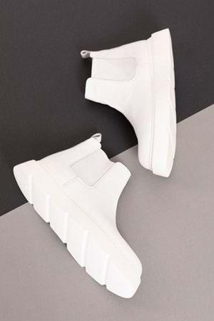 Gondol Erkek Hakiki Deri Hafif Eva Taban Yanları Lastikli Bot src.7004 - Beyaz - 40