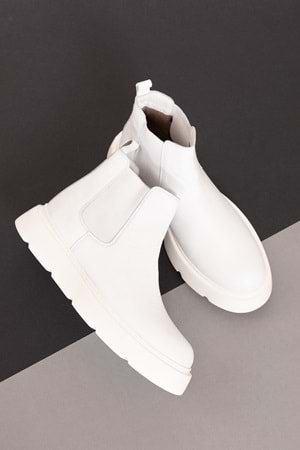 Gondol Erkek Hakiki Deri Hafif Eva Taban Yanları Lastikli Bot src.7004 - Beyaz - 41