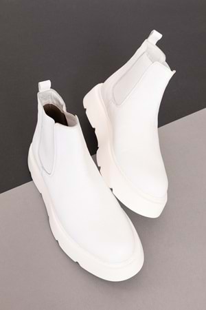 Gondol Erkek Hakiki Deri Hafif Eva Taban Yanları Lastikli Bot src.7004 - Beyaz - 41