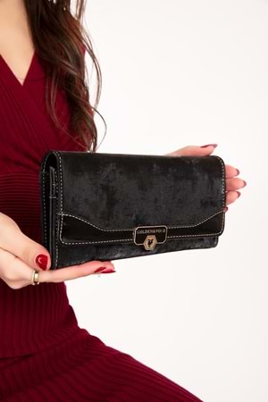 Gondol Çok Gözlü Kullanışlı Şık Cüzdan gp.1489 - Siyah Kumaş - TEK EBAT