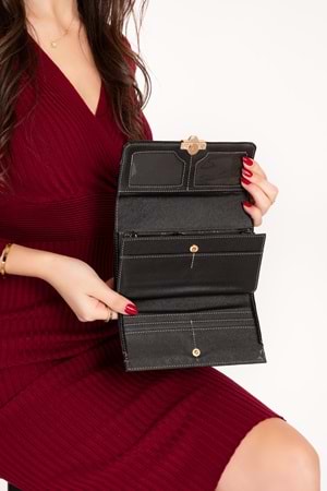 Gondol Çok Gözlü Kullanışlı Şık Cüzdan gp.1489 - Siyah Kumaş - TEK EBAT