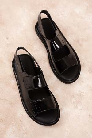 Gondol Hakiki Deri Anatomik Taban Hac Umre Erkek Sandalet kml.1222 - siyah rugan - 47