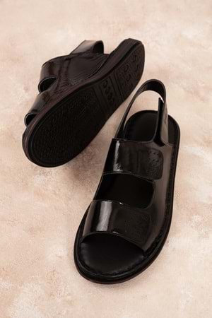 Gondol Hakiki Deri Anatomik Taban Hac Umre Erkek Sandalet kml.1222 - siyah rugan - 47