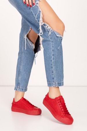 Gondol Hakiki Deri Anatomik Taban Spor Ayakkabı alsx.1352 - Kırmızı Croco - 39