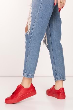 Gondol Hakiki Deri Anatomik Taban Spor Ayakkabı alsx.1352 - Kırmızı Croco - 39