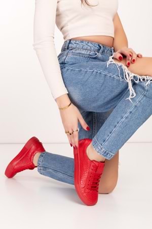 Gondol Hakiki Deri Anatomik Taban Spor Ayakkabı alsx.1352 - Kırmızı Croco - 39