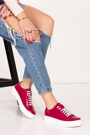 Gondol Hakiki Deri Anatomik Taban Spor Ayakkabı alsx.1352 - Mürdüm Rugan - 36