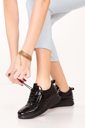 Gondol Hakiki Deri Anatomik Taban Rahat Ayakkabı es.120 - siyah rugan - 37