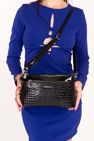 Gondol Kadın Klasik Küçük Portföy Çanta gp.1175 - Siyah Croco - TEK EBAT