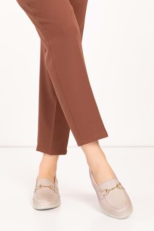 Gondol Hakiki Deri Anatomik Taban Toka Detaylı Rahat Ayakkabı ndr.107 - Vizon - 39