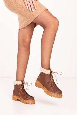 Gondol Kadın Hakiki Deri İçi Kürklü Rahat Bot wst.2243 - Taba - 36