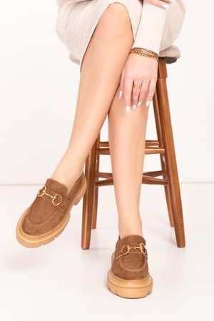 Gondol Hakiki Deri Hafif Taban Tokalı Oxford Ayakkabı wst.1318 - Taba Süet - 37