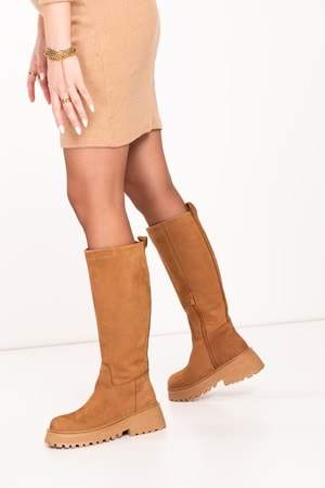 Gondol Hakiki Deri Günlük Rahat Çizme wst.4085 - Taba Süet - 39