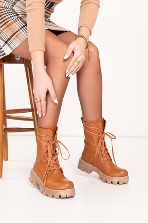 Gondol Kadın Hakiki Deri Kalın Taban Hafif Postal wst.3032 - Taba - 36