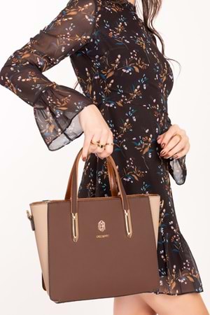 Gondol Kadın Günlük Şık El ve Omuz Çantası cr.14316 - Kahverengi - TEK EBAT