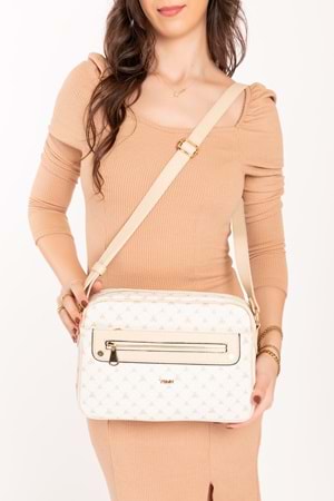 Gondol Kadın Çapraz Sade Şık Günlük Çanta ysm.1682 - Bej Yazı - TEK EBAT