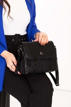 Gondol Yılan Deri Baskılı Şık Omuz Çanta ysm.2057 - Siyah Croco - TEK EBAT