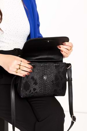Gondol Yılan Deri Baskılı Şık Omuz Çanta ysm.2057 - Siyah Croco - TEK EBAT