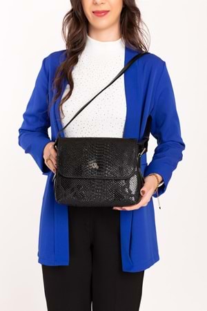 Gondol Yılan Deri Baskılı Şık Omuz Çanta ysm.2057 - Siyah Croco - TEK EBAT