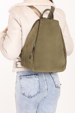 Gondol Hakiki Deri Günlük Sırt Çantası ysm.2043 - Haki Süet - TEK EBAT