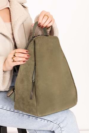 Gondol Hakiki Deri Günlük Sırt Çantası ysm.2043 - Haki Süet - TEK EBAT