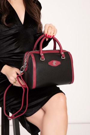 Gondol Kadın Şık El Çantası sp.1091 - Siyah-Bordo - TEK EBAT