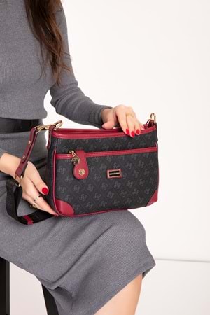 Gondol Kadın Şık Günlük Çapraz Çanta sp.1160 - Siyah-Bordo - TEK EBAT