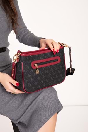 Gondol Kadın Şık Günlük Çapraz Çanta sp.1160 - Siyah-Bordo - TEK EBAT