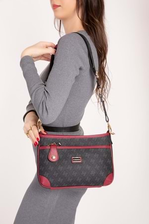 Gondol Kadın Şık Günlük Çapraz Çanta sp.1160 - Siyah-Bordo - TEK EBAT