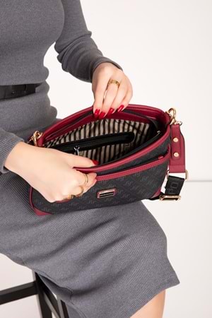 Gondol Kadın Şık Günlük Çapraz Çanta sp.1160 - Siyah-Bordo - TEK EBAT