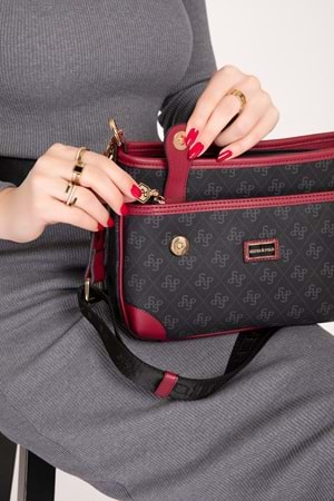 Gondol Kadın Şık Günlük Çapraz Çanta sp.1160 - Siyah-Bordo - TEK EBAT