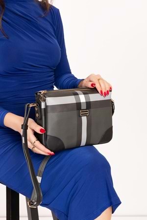 Gondol Kadın Şık Günlük Çapraz Çanta sp.784 - Siyah Ekose - TEK EBAT