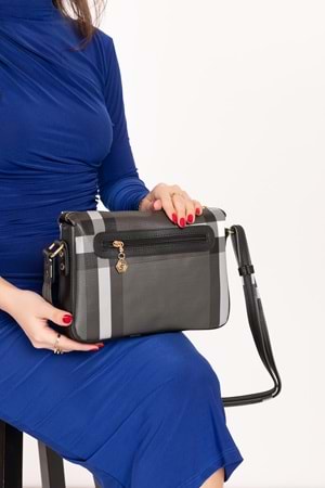 Gondol Kadın Şık Günlük Çapraz Çanta sp.784 - Siyah Ekose - TEK EBAT