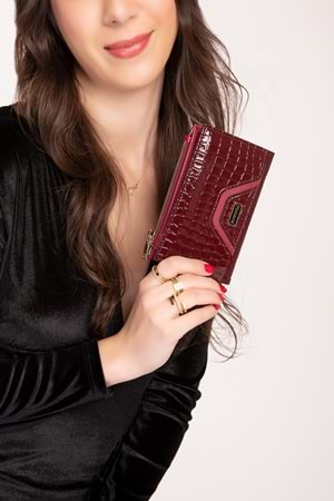 Gondol Günlük Kullanışlı Cüzdan ve Kartlık sp.1056 - Bordo Croco - TEK EBAT