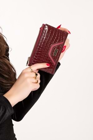 Gondol Günlük Kullanışlı Cüzdan ve Kartlık sp.1056 - Bordo Croco - TEK EBAT