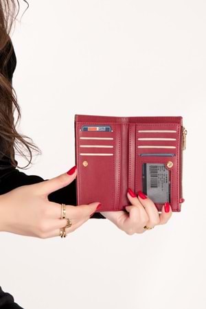 Gondol Günlük Kullanışlı Cüzdan ve Kartlık sp.1056 - Bordo Croco - TEK EBAT