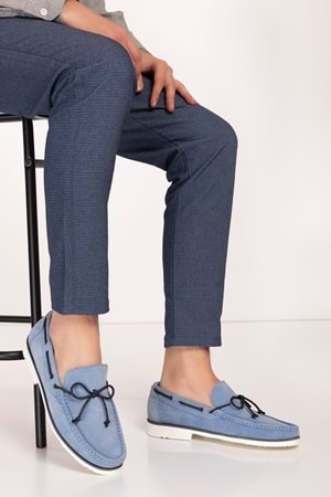 Gondol Erkek Hakiki Deri Hafif Taban Loafer Ayakkabı tx.13361 - Mavi Süet - 39