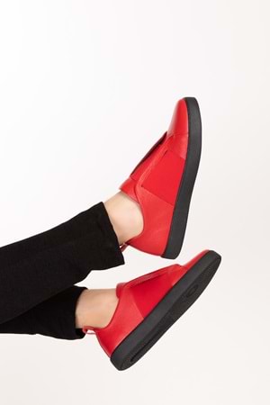 Gondol Erkek Hakiki Deri Lastikli Kolay Giyim Ayakkabı tx.7740 - kırmızı - 41