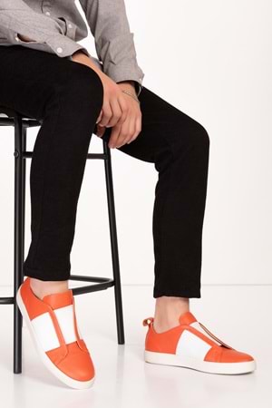 Gondol Erkek Hakiki Deri Lastikli Kolay Giyim Ayakkabı tx.7740 - Turuncu - 40