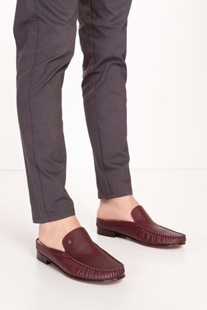 Gondol Erkek Hakiki Deri Kösele Taban Loafer Terlik tx.12750 - Bordo - 41
