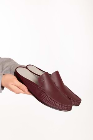 Gondol Erkek Hakiki Deri Kösele Taban Loafer Terlik tx.12750 - Bordo - 45
