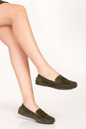 Gondol Kadın Hakiki Deri Hafif Taban Loafer Ayakkabı tx.4793 - Haki Süet - 37