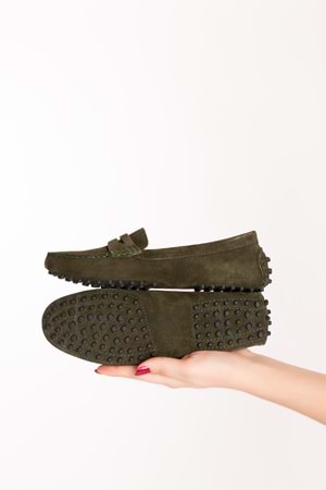 Gondol Kadın Hakiki Deri Hafif Taban Loafer Ayakkabı tx.4793 - Haki Süet - 37