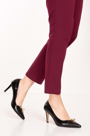 Gondol Kadın Hakiki Deri Klasik Stiletto Ayakkabı tx.1111 - Siyah Petek - 36