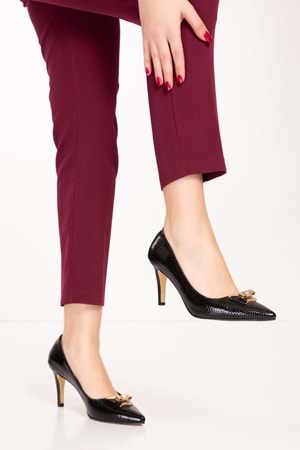 Gondol Kadın Hakiki Deri Klasik Stiletto Ayakkabı tx.1111 - Siyah Petek - 36