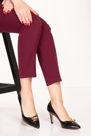 Gondol Kadın Hakiki Deri Klasik Stiletto Ayakkabı tx.1111 - Siyah Petek - 36